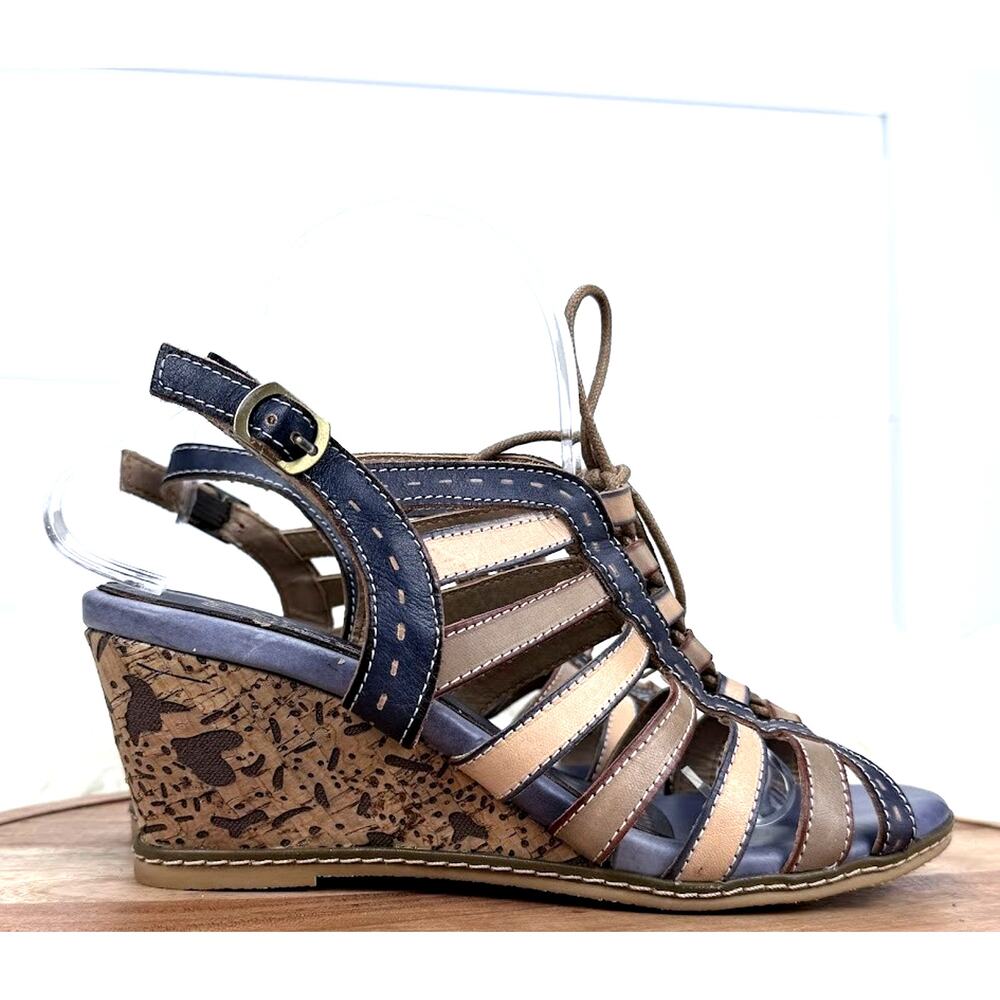Spring Step L'Artiste Shoes Womens Size 10‎ Blue Wedge Sandals Leather Comfort